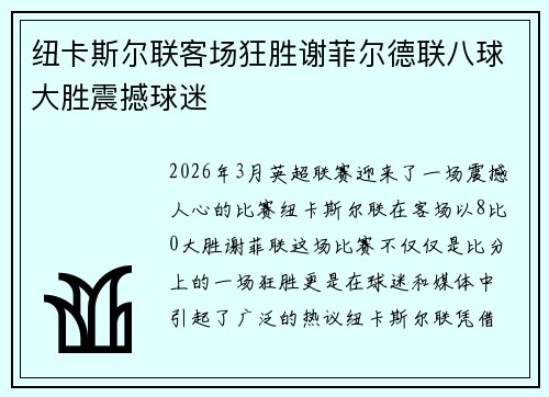 纽卡斯尔联客场狂胜谢菲尔德联八球大胜震撼球迷